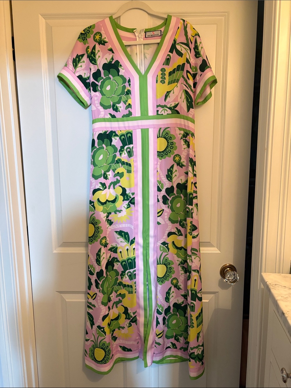 V-Neck Floral Maxi Dress in Pink and Green